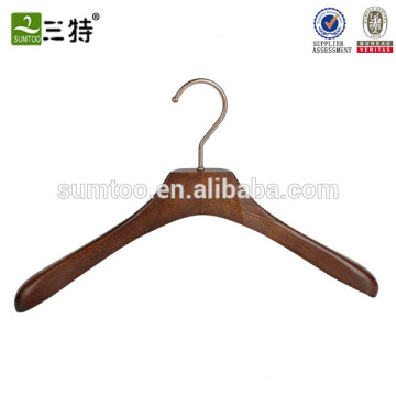 luxury flat head wooden coat hanger with nickel hook